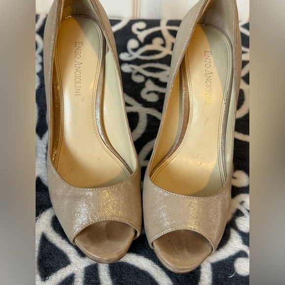 Enzo Angiolini Champagne Gold Peep Toe Heels Women’s Size 7M Designer Formal - Picture 11 of 13